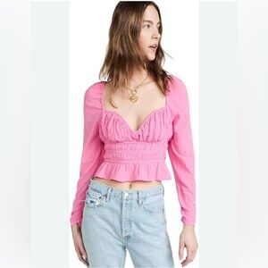 Free People Chloe Pink Peplum Long Sleeve Top size S